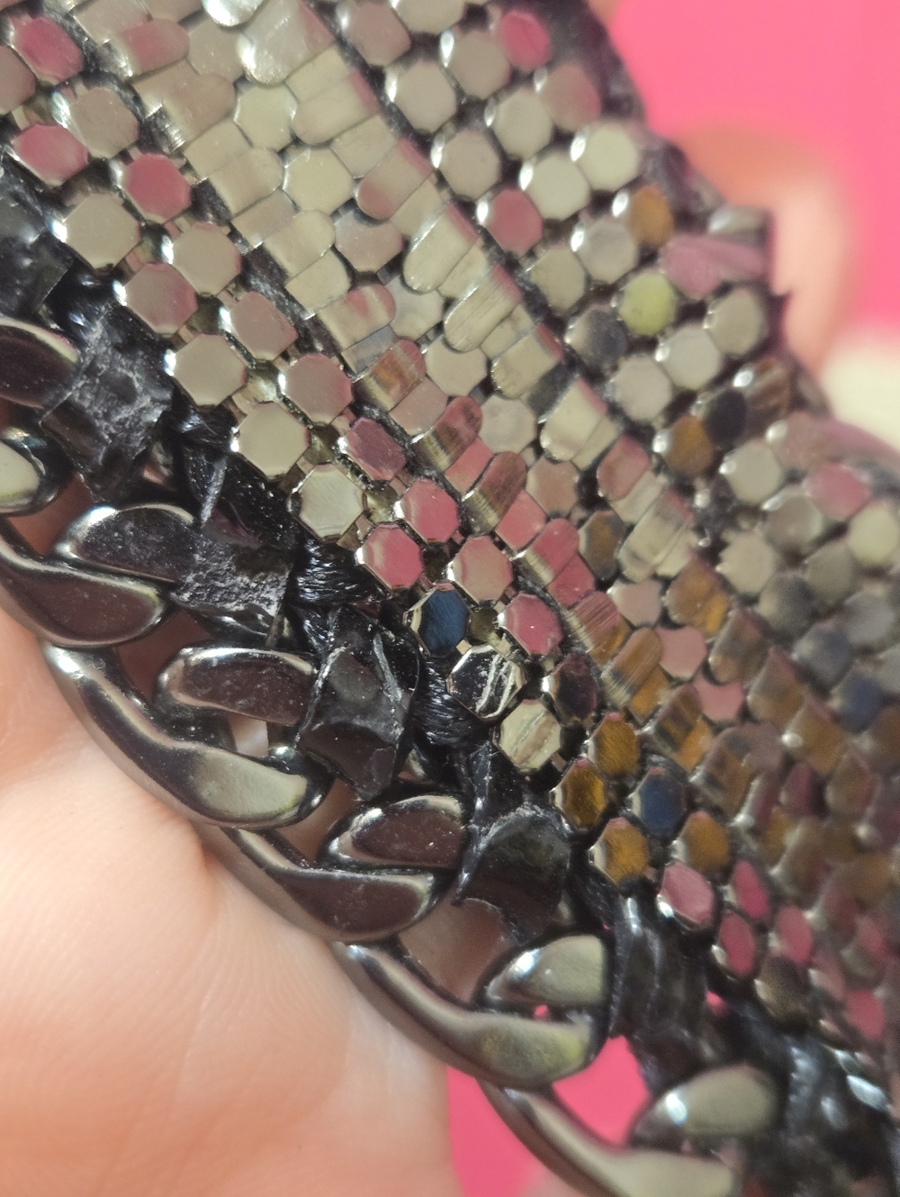 Vintage Henri Bendel Black Chain-Link & Crystals Wrap Leather Bracelet GUC - Picture 10 of 13